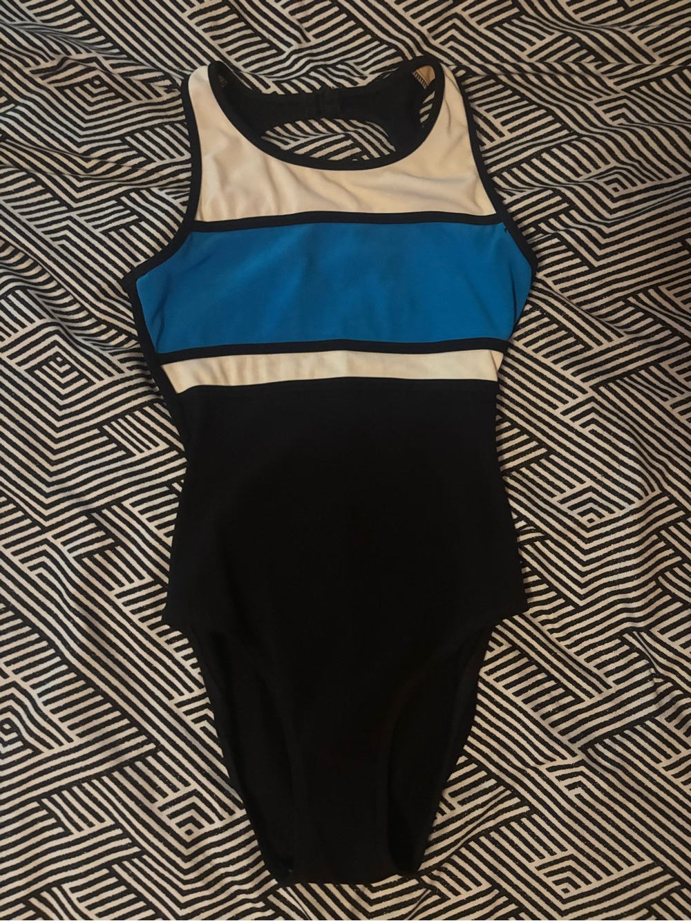 Colorblock Athletic One-Piece Swimsuit in Black, White & Blue